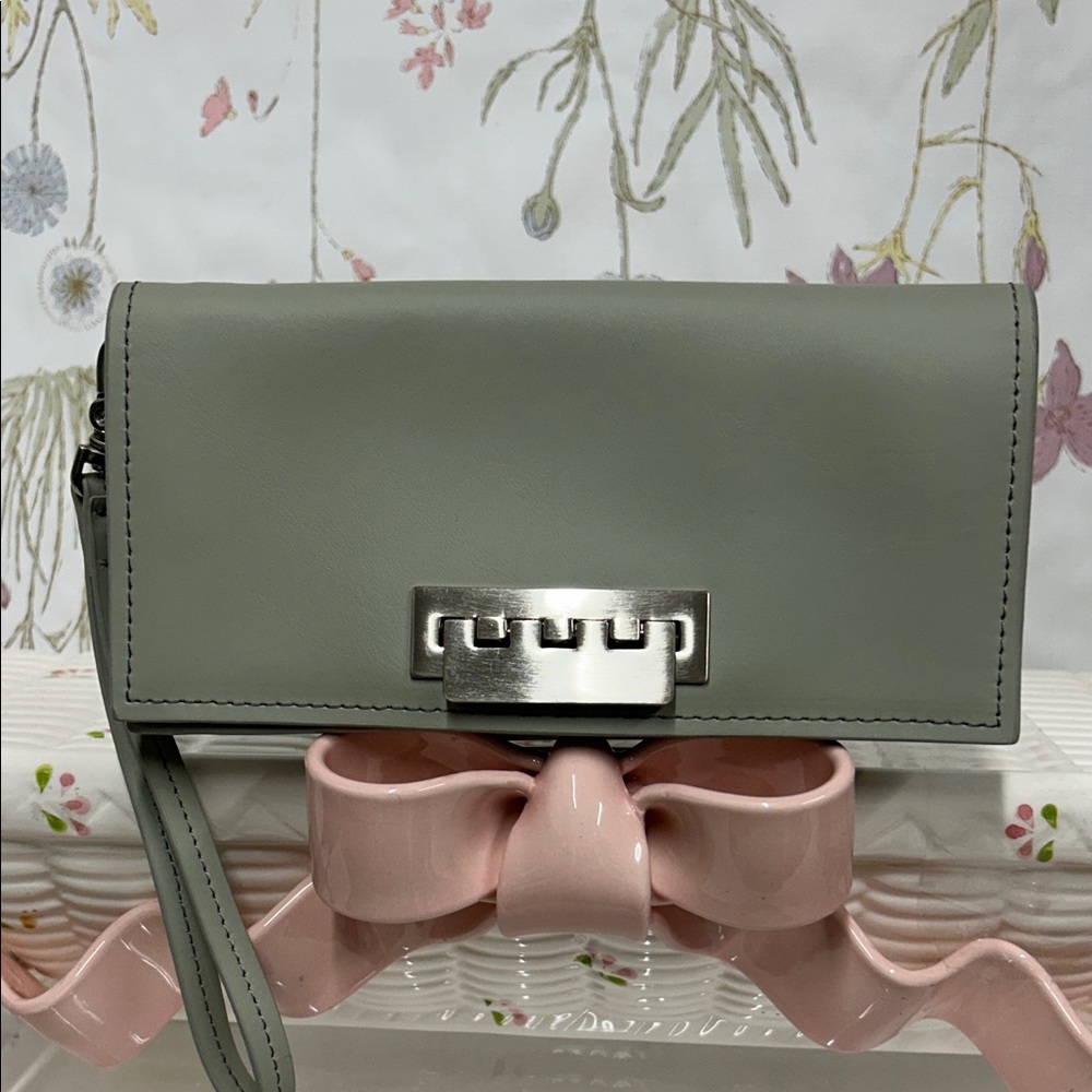 Zac Posen Grayish green Wristlet Clutch with Silver Accent